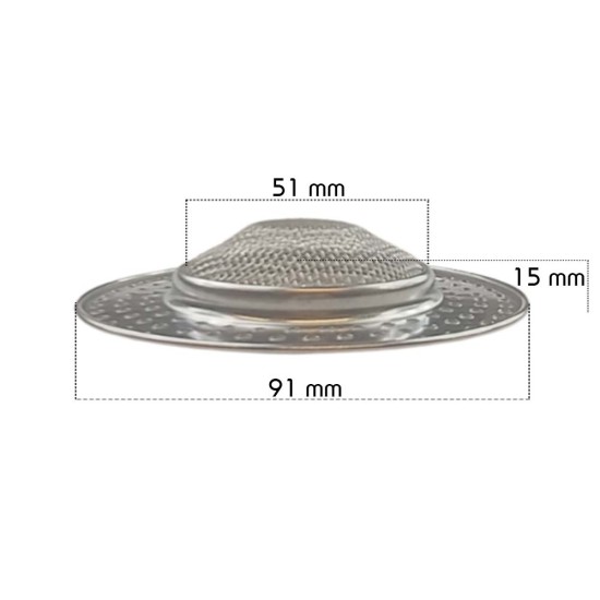 Gootsteenzeef middel - Ø91- 51mm - ↕15 - RVS met flexibel netje