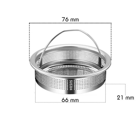 Gootsteen zeef middel -  Ø76 - 66mm - ↕21mm - Met stang deluxe RVS